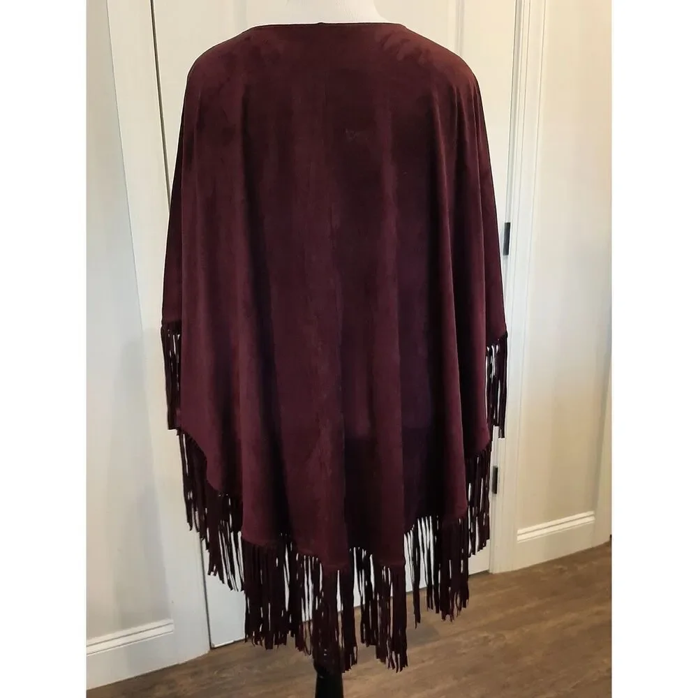 WHBM Cabernet Fringe Cape Poncho NWT One Size Boho Western